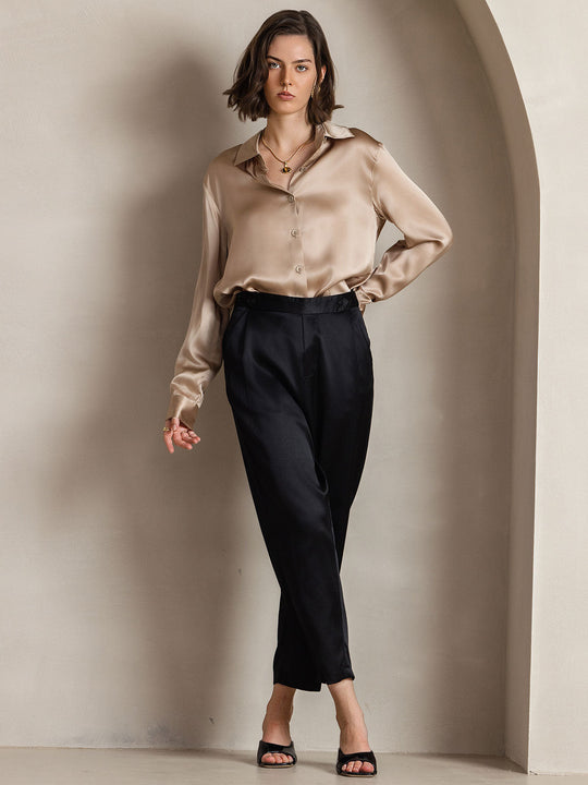 Heidi-Mode | Damen Seiden Basis Militär Revers Hemd