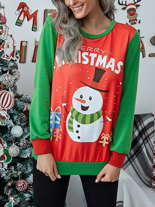 Heidi-Mode | Weihnachtsdesign Splicing Langarm-T-Shirt