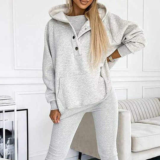 Heidi-Mode | 3-Teiliger Damen Sportanzug Lockere Kapuzenpullover Slim Hosen