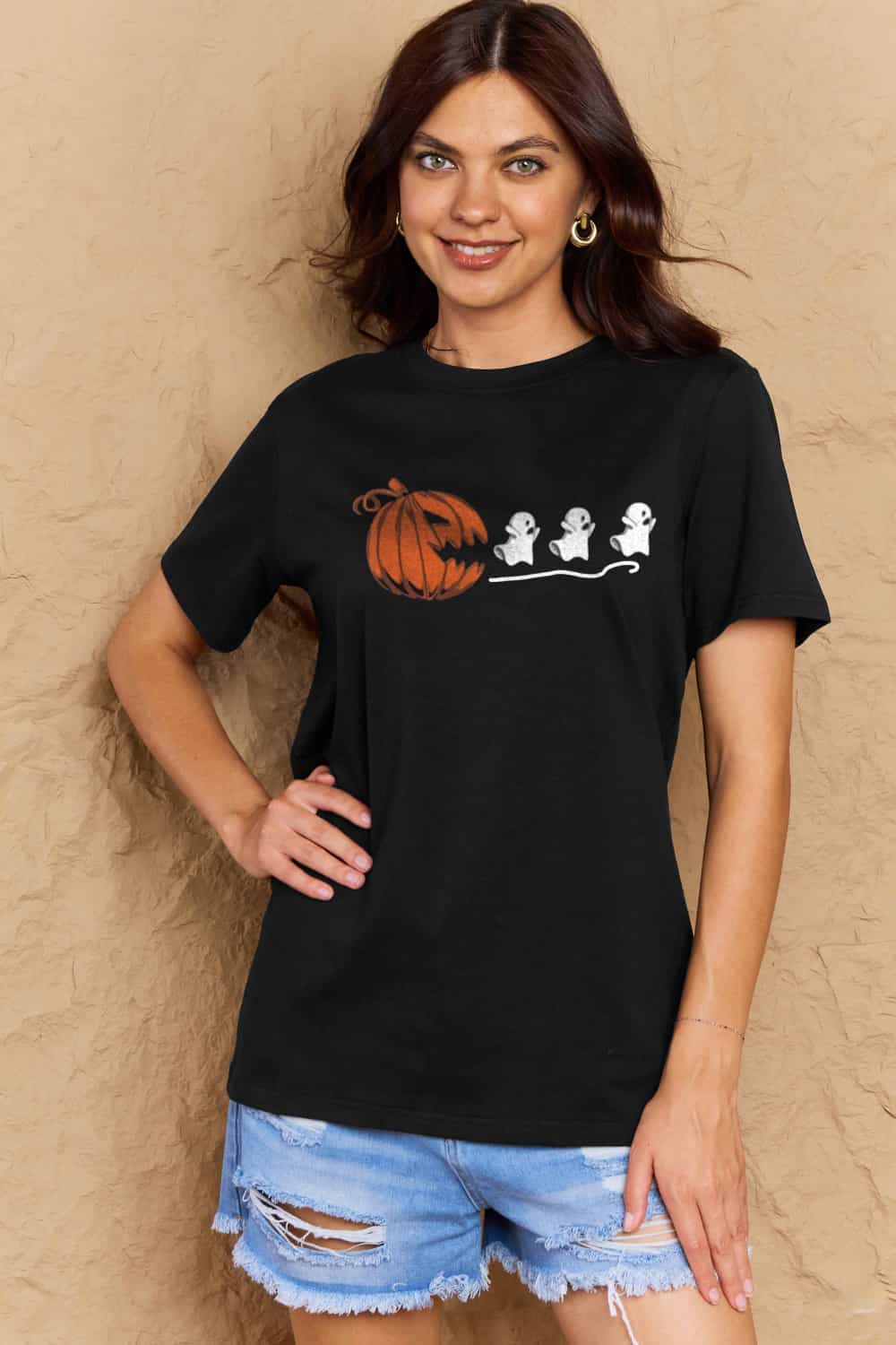 Heidi-Mode | Simply Love Vollgröße Kürbisgesicht Grafik Baumwoll-T-Shirt