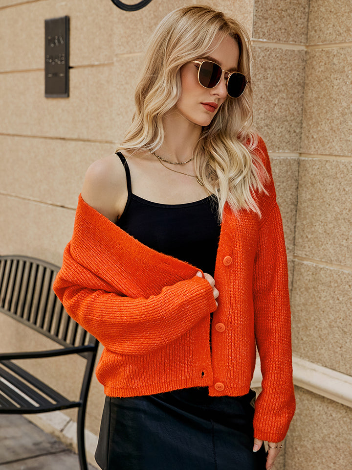 Heidi-Mode | Gefallene Schulter Knopfleiste Cardigan