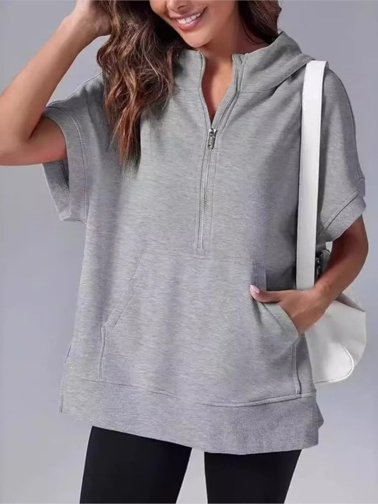 Heidi-Mode | Lässiger Kurzarm-Kapuzenpullover