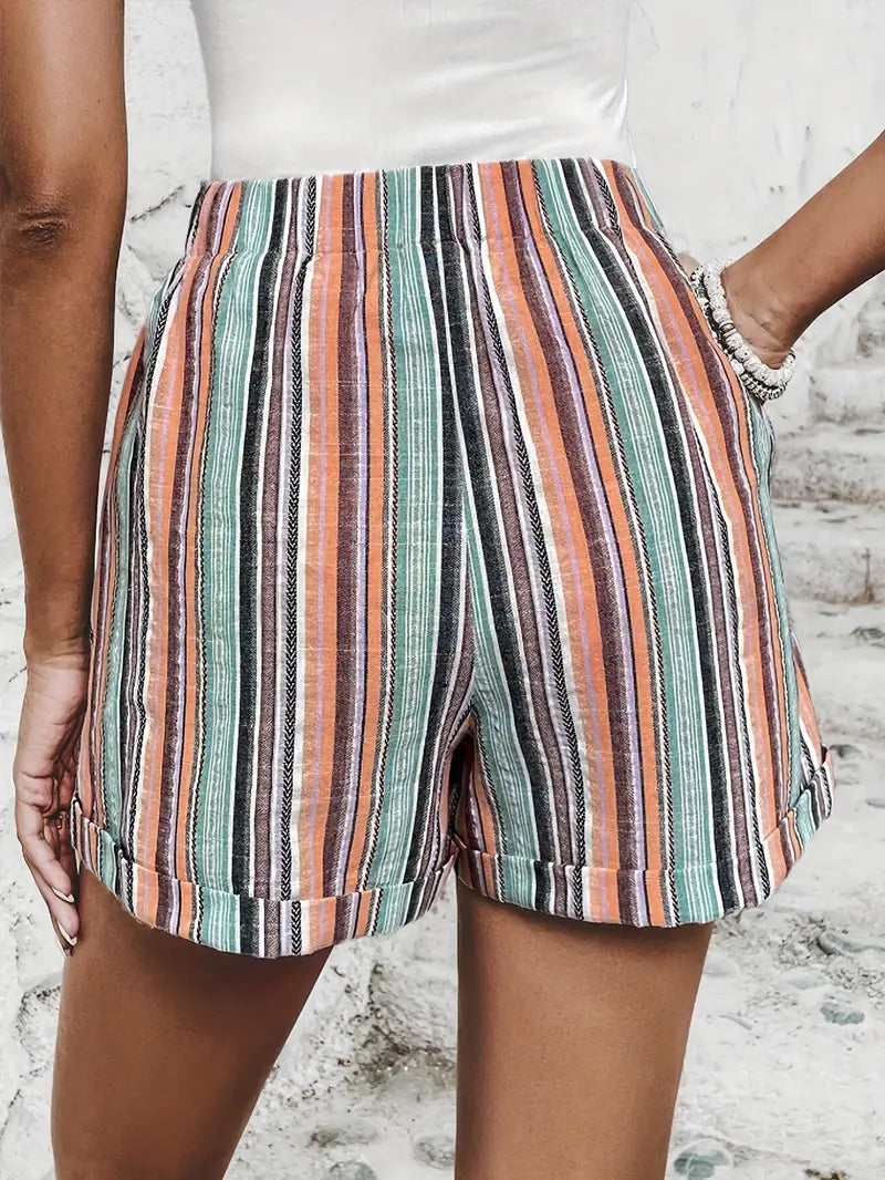 Shorts mit kontrastierenden Streifen und hoher Taille