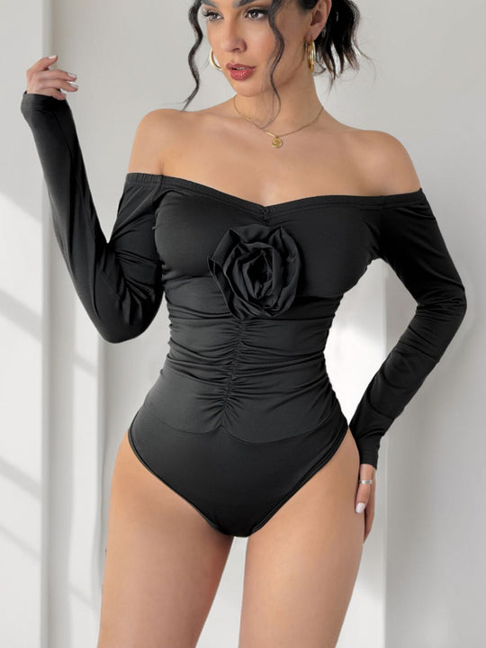Heidi-Mode | Perfee Raffung Blumen Off-Shoulder Langarm Body