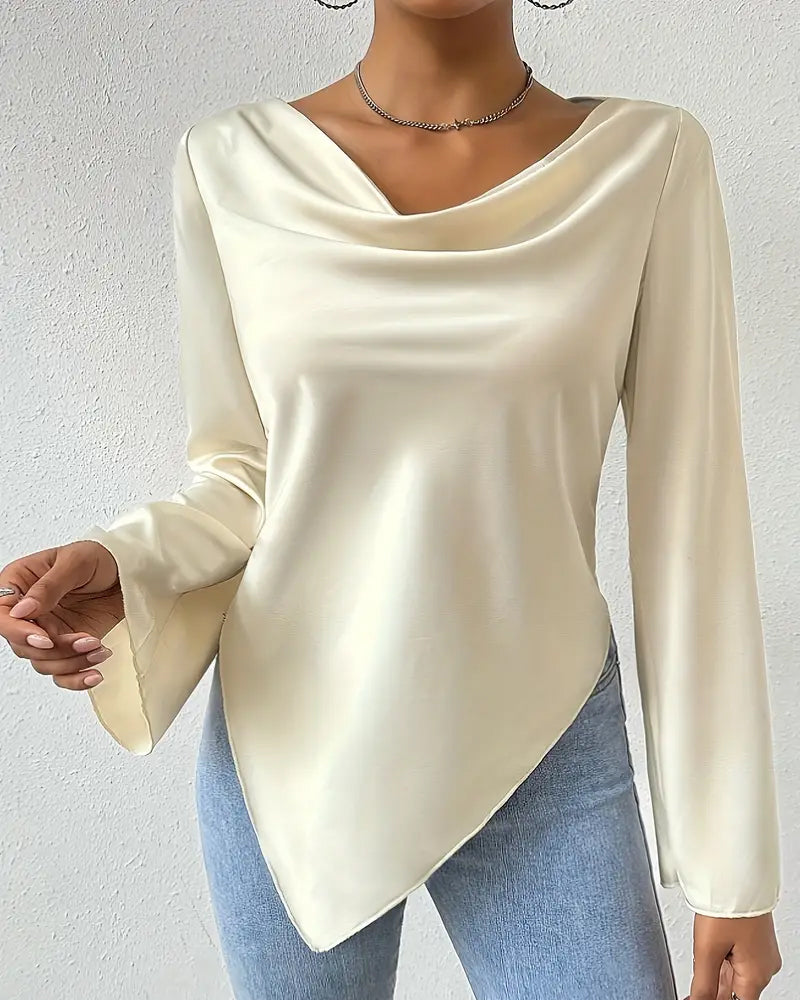 Heidi-Mode | Einfarbige Bluse mit Rüschen In Unregelmäßiger Länge