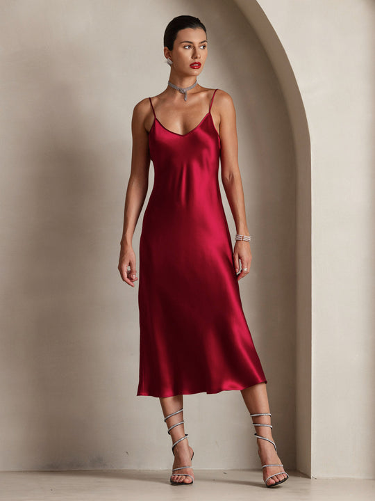 Heidi-Mode | Lange Seidenkleid mit Spaghetti-Träger
