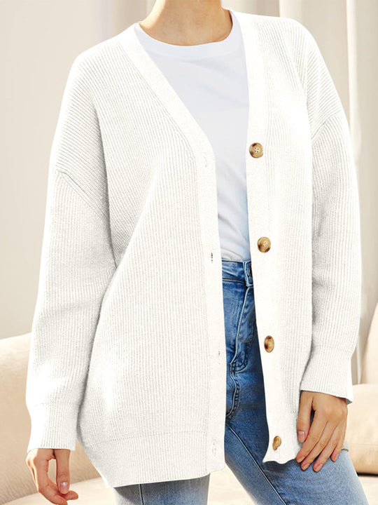Heidi-Mode | Knopfverschluss V-Ausschnitt Langarm Cardigan