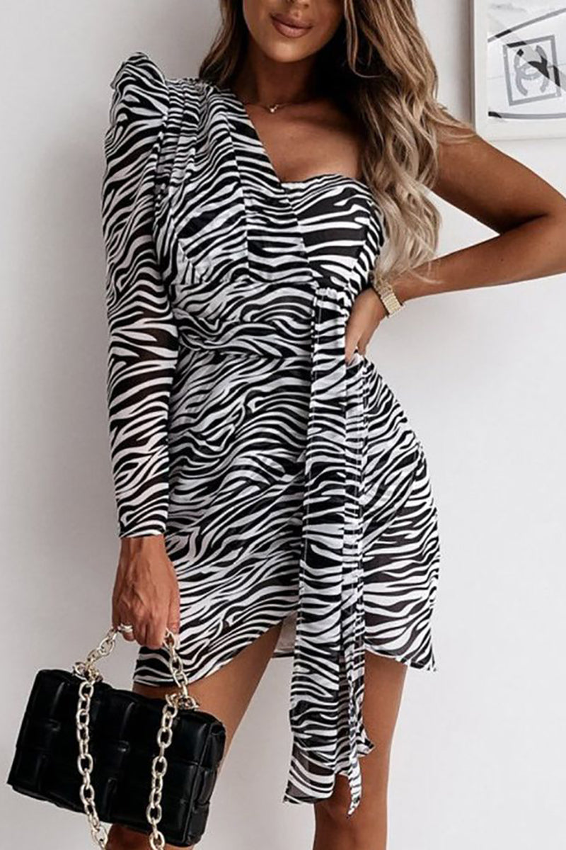 Heidi-Mode | Animal Print Ein Schulter Mini Kleid