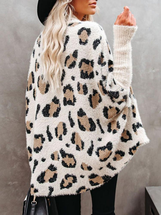 Heidi-Mode | Fledermausärmel Leopard Lockere Strickjacke