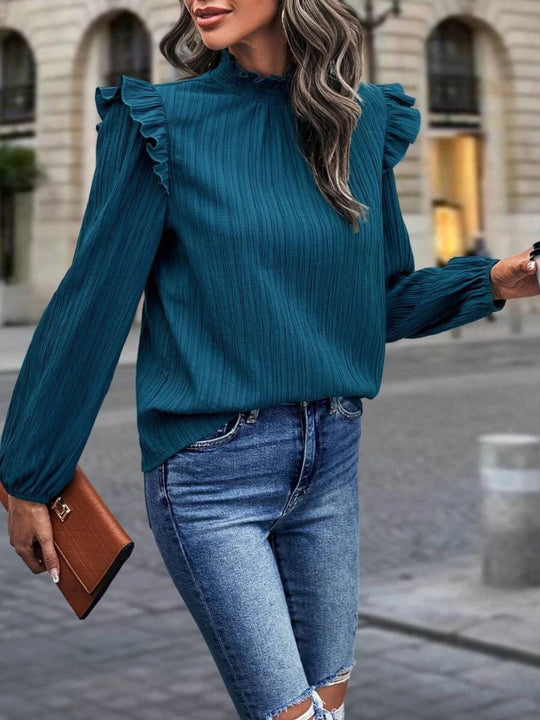 Heidi-Mode | Stehkragen Rüsche Schulter Bluse