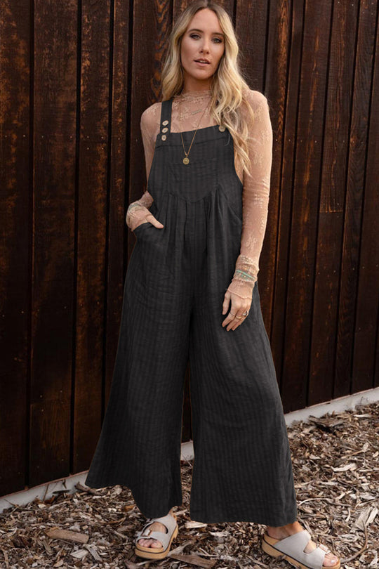 Heidi-Mode | Textured Button Width Leg Shape Overalls