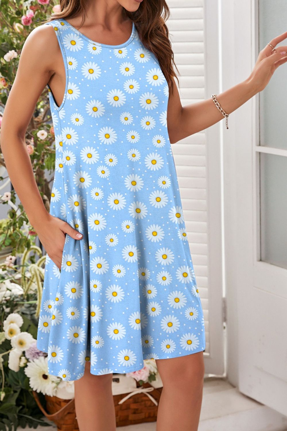 Heidi-Mode | Bedrucktes Rundhals Ärmelloses Kleid