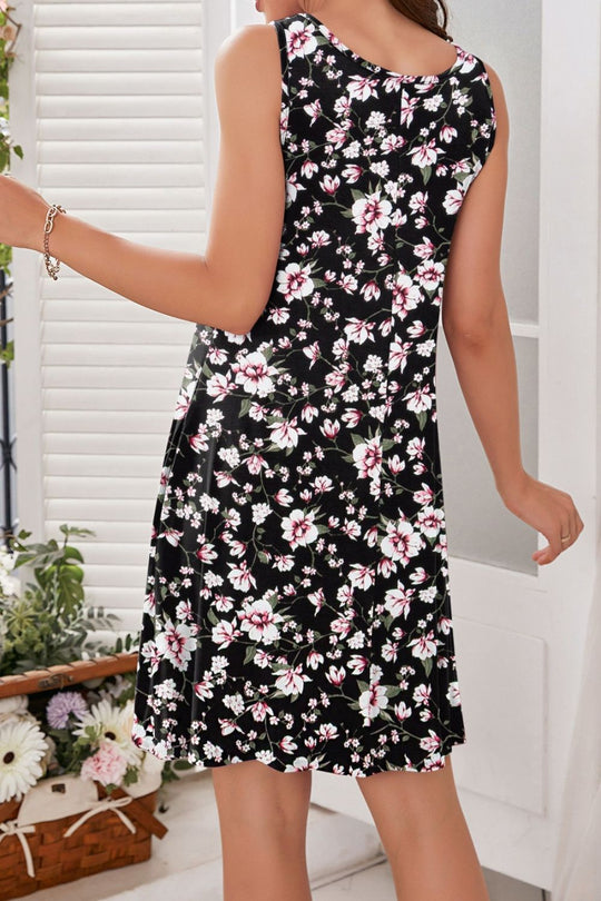 Heidi-Mode | Bedrucktes Rundhals Ärmelloses Kleid