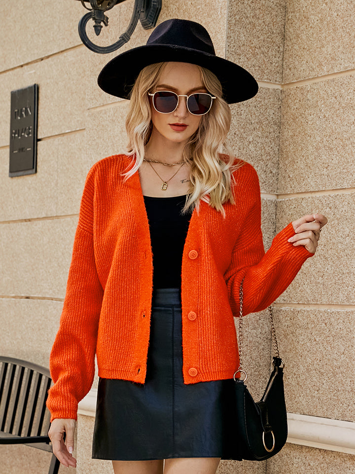 Heidi-Mode | Gefallene Schulter Knopfleiste Cardigan