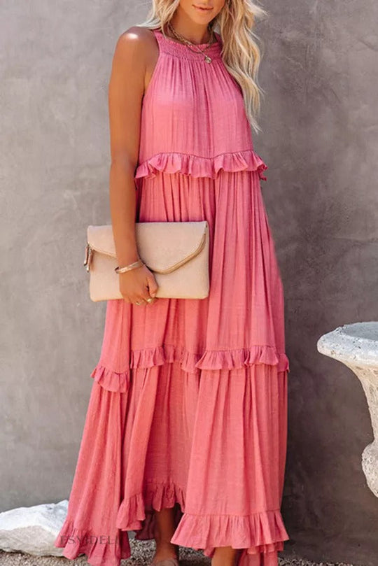 Heidi-Mode | Vittoria Raffung Rüsche Schichten Maxi Halter Kleid