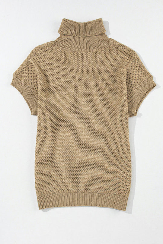 Khaki-Rollkragenpullover Mit Strukturierten Kurzen Ärmeln