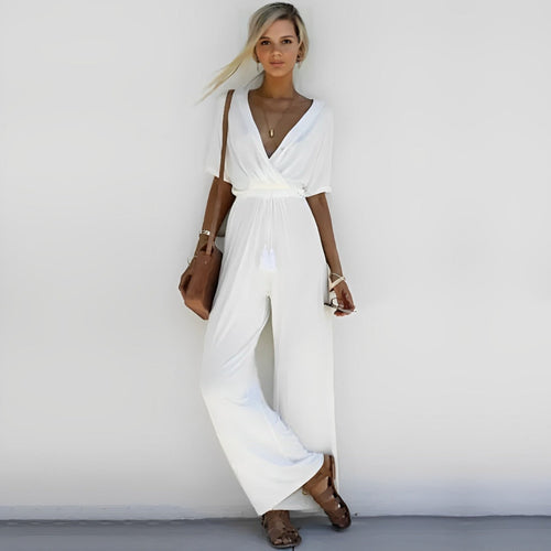 Stilvoller V-Ausschnitt Jumpsuit mit weitem Bein