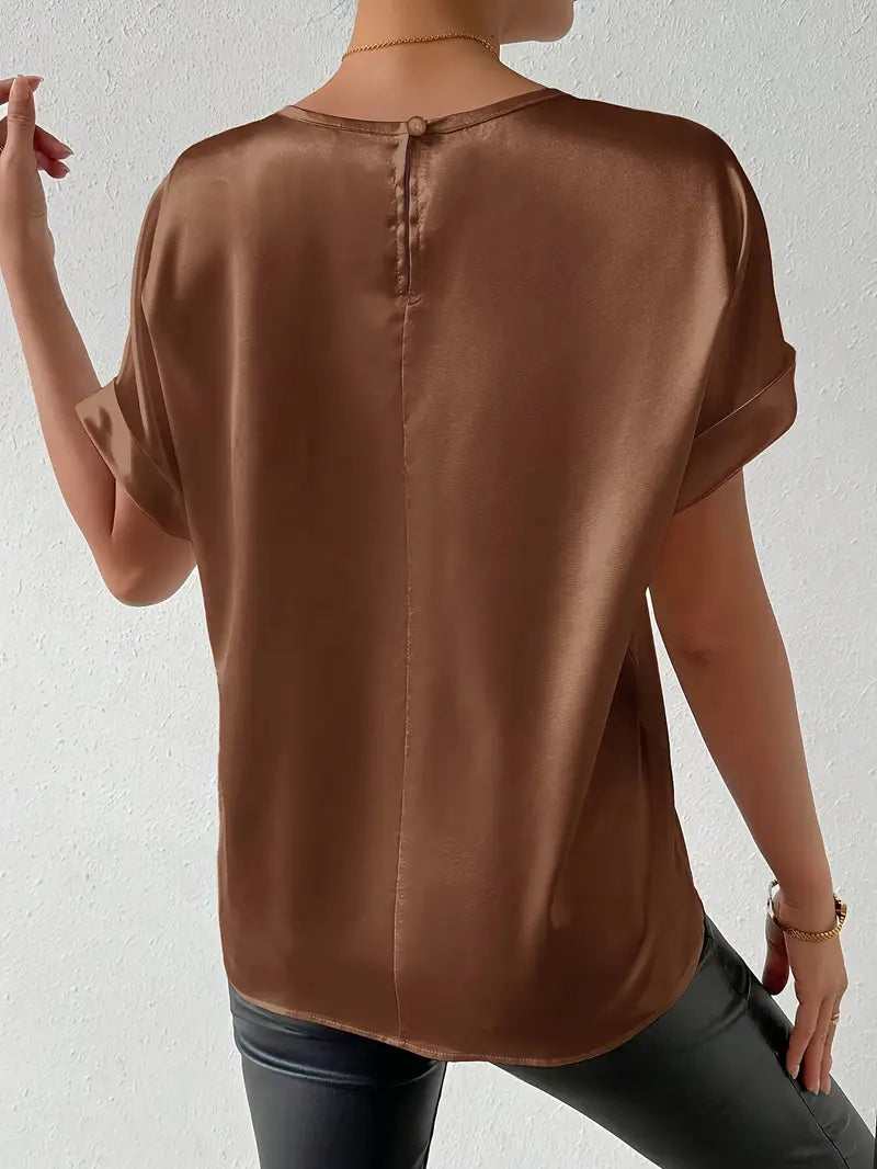 Heidi-Mode | Satin-T-Shirt mit Umgeschlagenen Ärmeln für Damen
