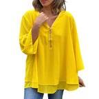 Heidi-Mode | Chiffon Reißverschluss Top mit V-Ausschnitt