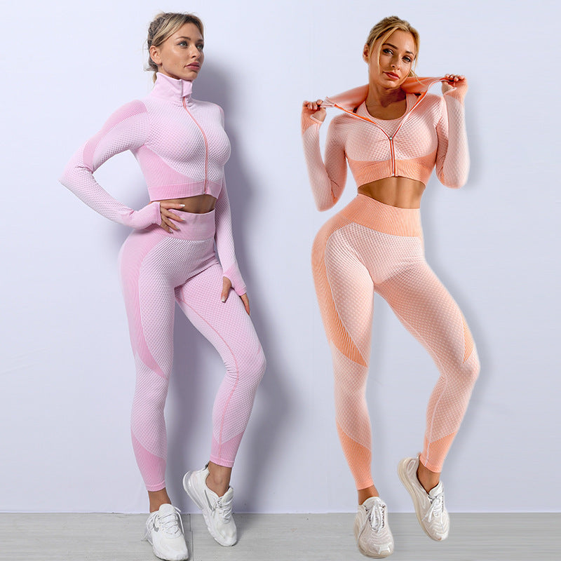 Heidi-Mode | 3-Teiliges Nahtloses Sportset für Damen mit Leggings und Sport-Bh