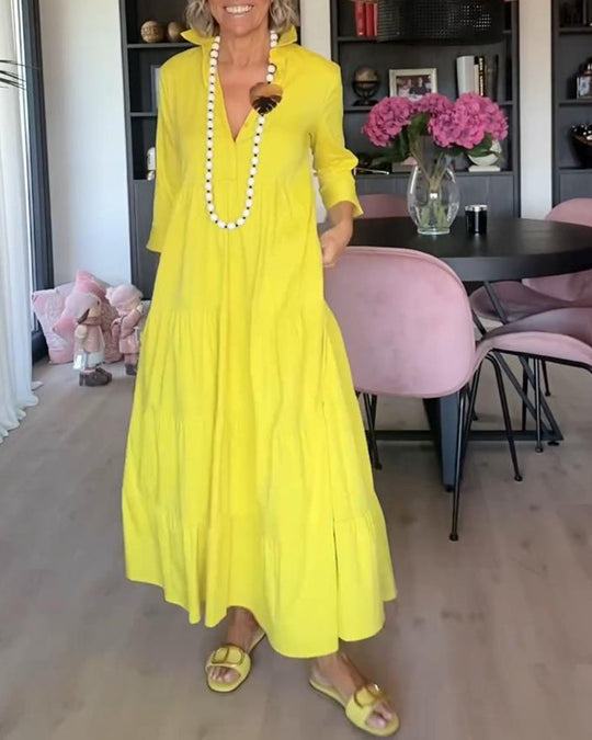 Heidi-Mode | Lässiges Einfarbiges Patchworkkleid mit Reverstasche