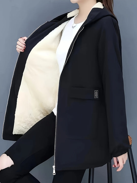 Heidi-Mode | Stylische warme Fleece-Winterjacke mit Kapuze und Reißverschluss Ideal für Herbst/Winter