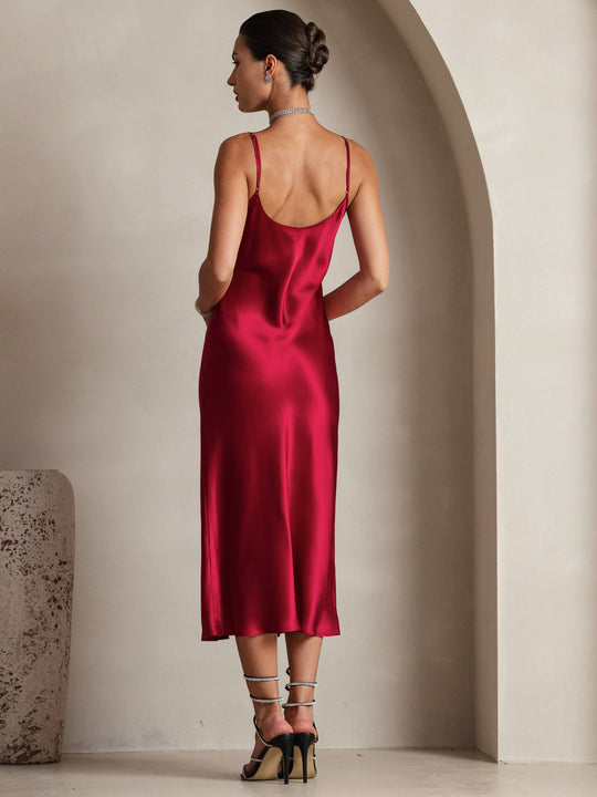 Heidi-Mode | Lange Seidenkleid mit Spaghetti-Träger