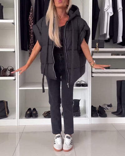 Heidi-Mode | Jacken mit Kapuze Einfarbig Reißverschluss und Kurzen Ärmeln