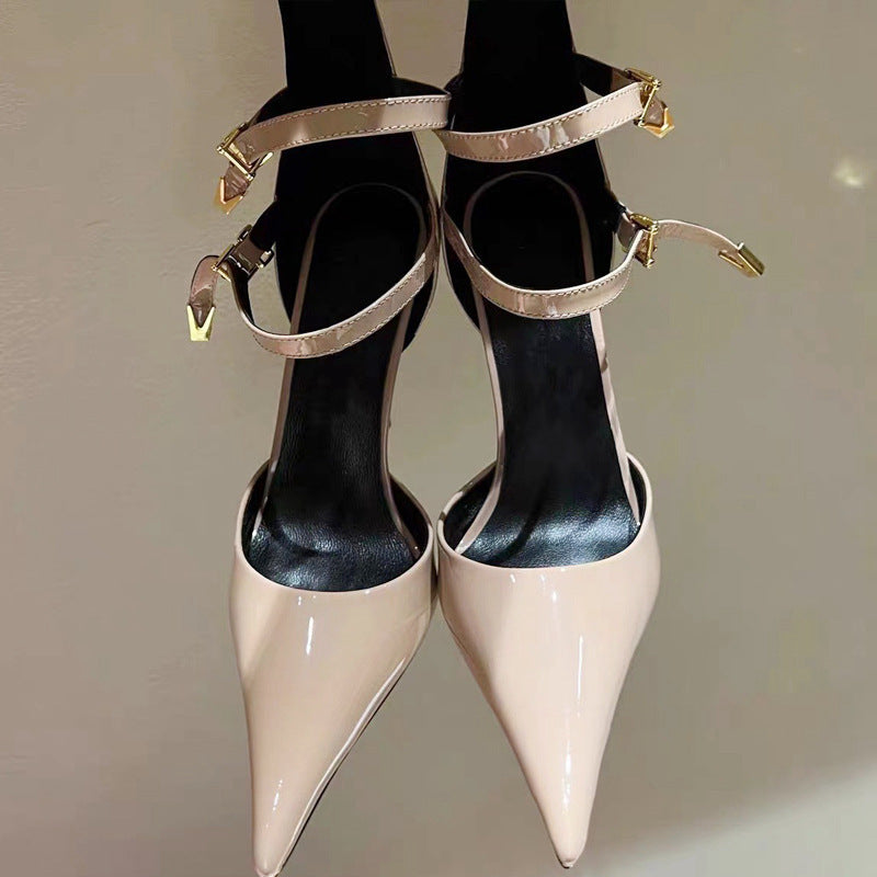 Heidi-Mode | Damenmode Spitz Patentreisen Flache Feine High-Heels Sandalen