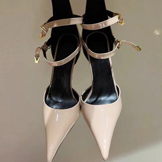 Heidi-Mode | Damenmode Spitz Patentreisen Flache Feine High-Heels Sandalen