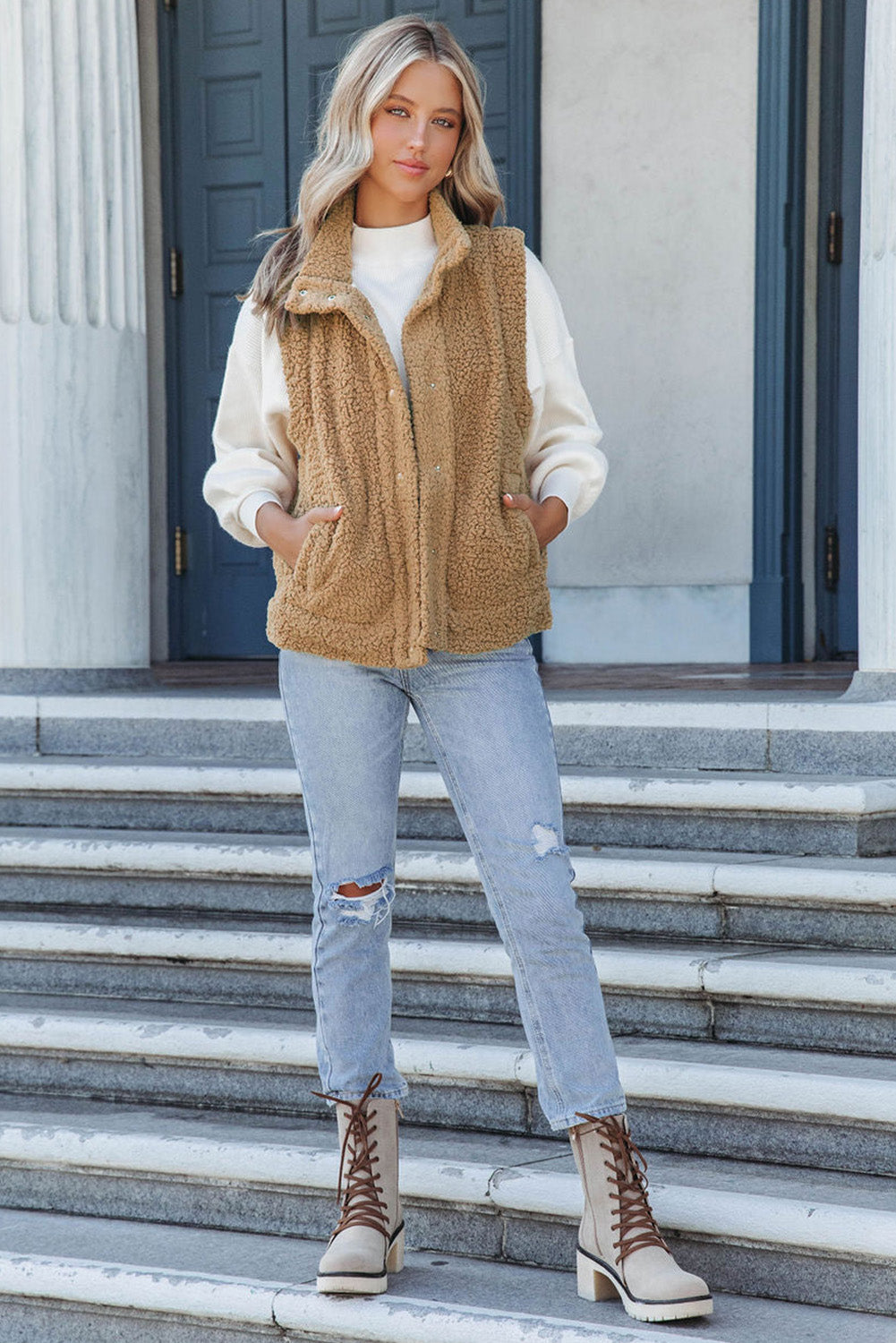 Sherpa-Westenjacke Mit Druckknopfleiste