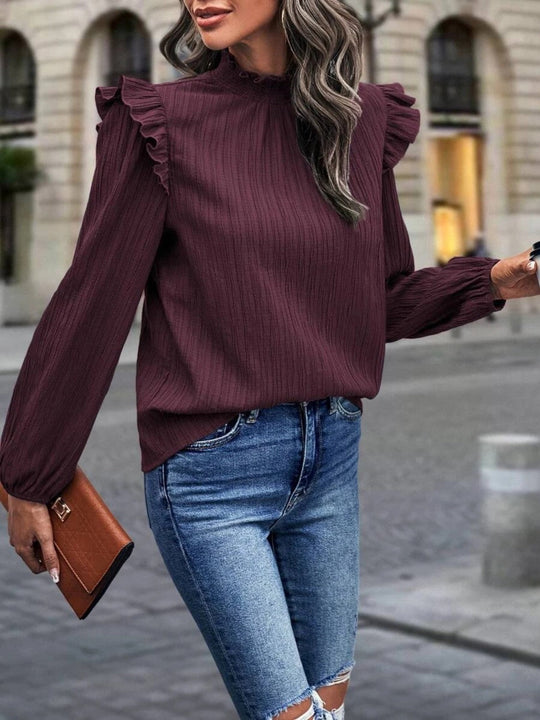 Heidi-Mode | Stehkragen Rüsche Schulter Bluse