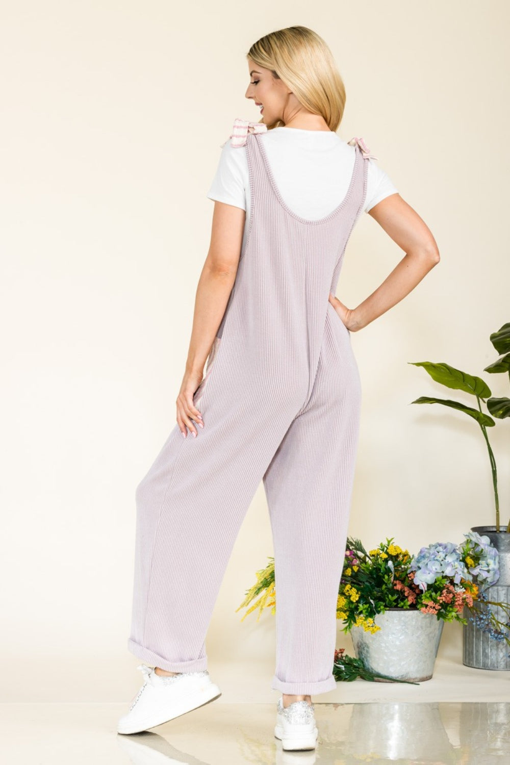 Heidi-Mode | Celeste Full Size Streifen Kontrast Tasche Rippen Overall