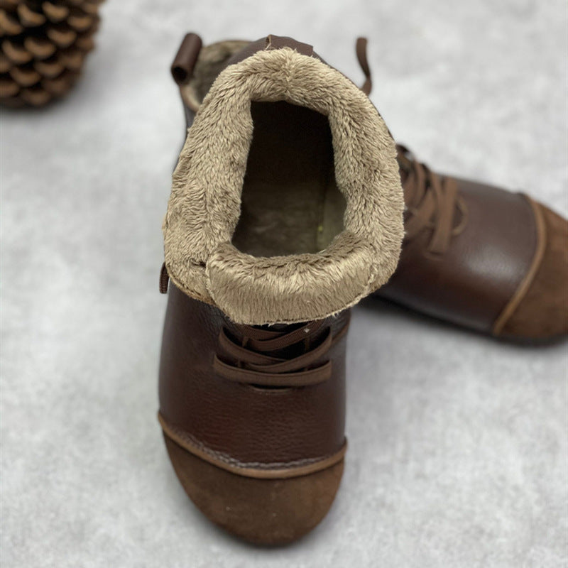 Heidi-Mode | Jahrgang Stil Weiches Leder Martin Stiefel mit Plüsch Lamm Warmes Futter