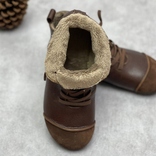 Heidi-Mode | Jahrgang Stil Weiches Leder Martin Stiefel mit Plüsch Lamm Warmes Futter