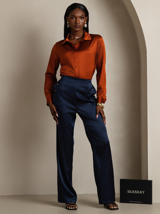 Heidi-Mode | Damen Klassische Seide Langarmshirt