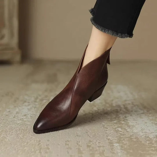 Heidi-Mode | Stiefeletten Echtes Leder Spitzenzehen Mid Blockabsatz Elegante Passform