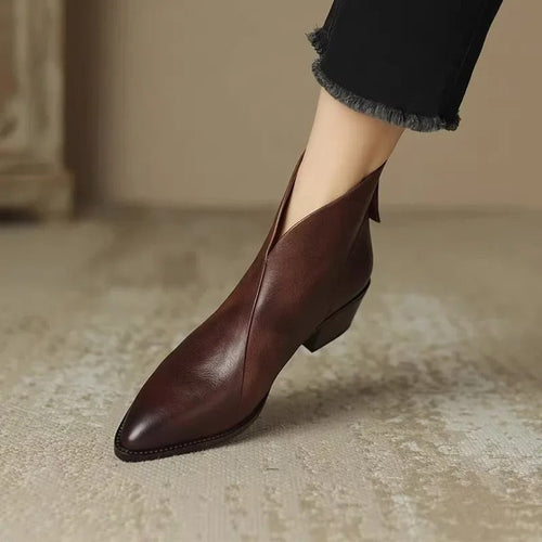 Heidi-Mode | Stiefeletten Echtes Leder Spitzenzehen Mid Blockabsatz Elegante Passform