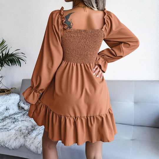 Heidi-Mode | Fließendes Langarmkleid mit Quadratischem Schnitt und Rüsch