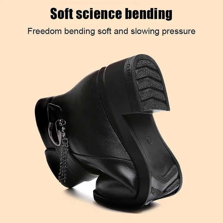 Heidi-Mode | Damen Echtes Leder Metall Schnalle Samt Stiefel