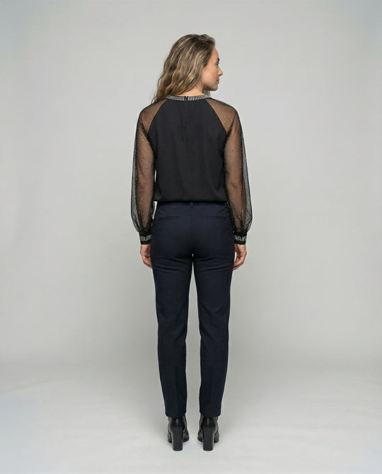 Damen Elegantes Mesh-Top mit Pailletten & Transparenten Ärmeln | Heidi-Mode