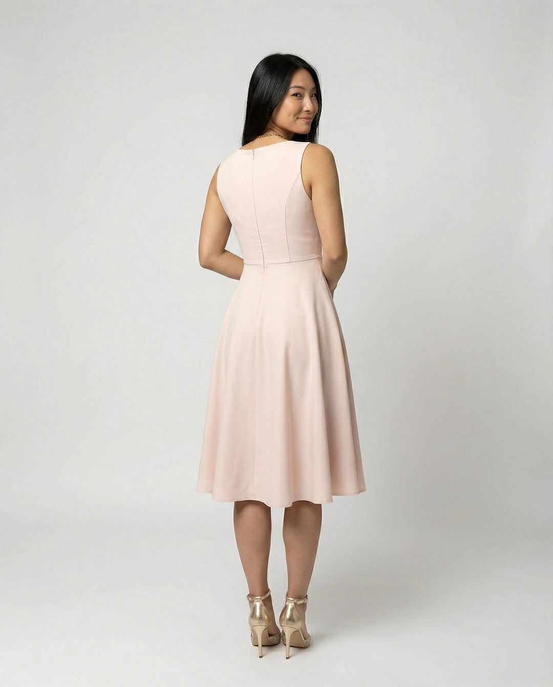 Midi-Kleid in A-Linie, Reißverschluss, Riemen, V-Ausschnitt, ärmellos, elegant, für Damen, Cocktailparty