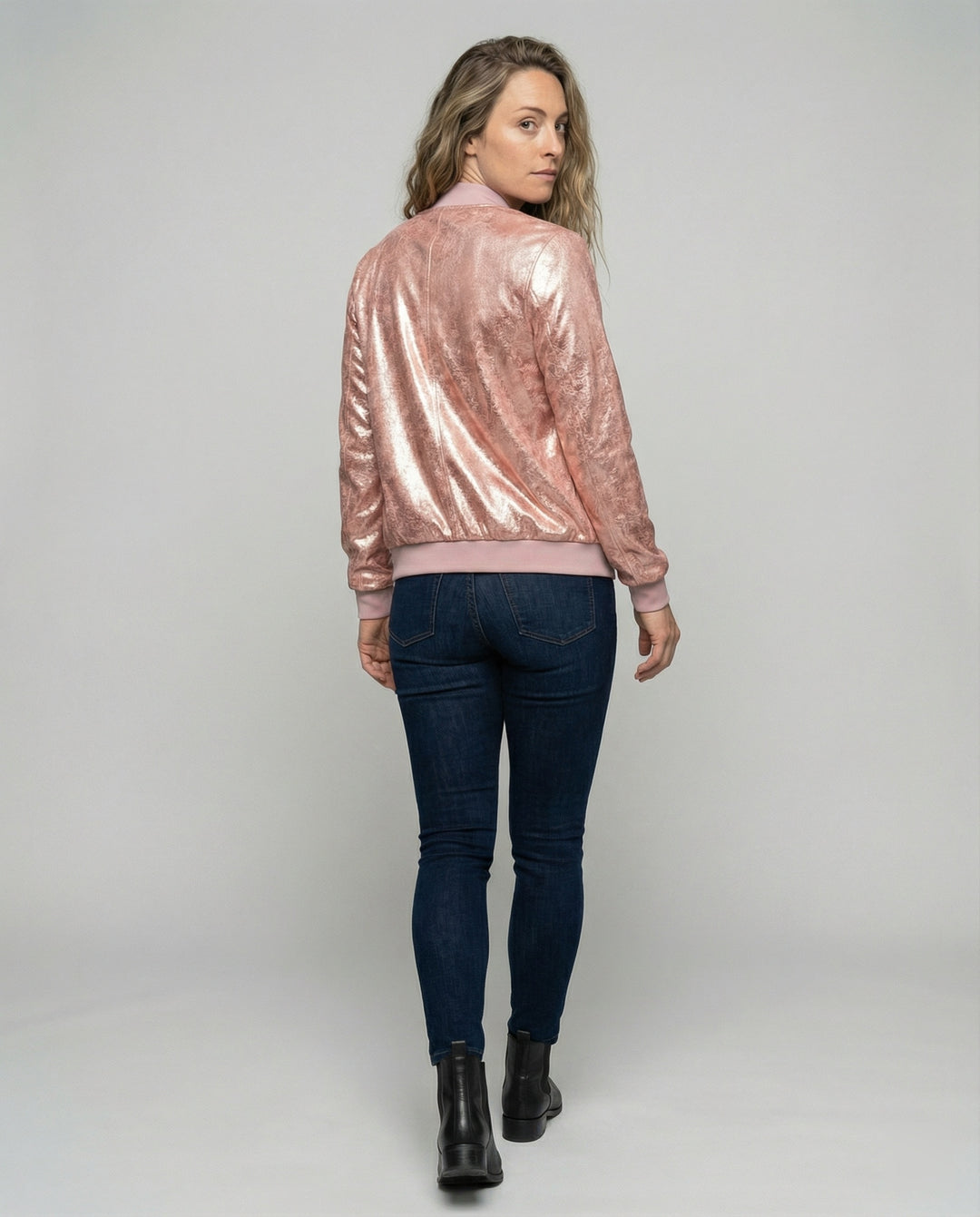 Damen Glänzende Bomberjacke mit Reißverschluss Heidi-Mode