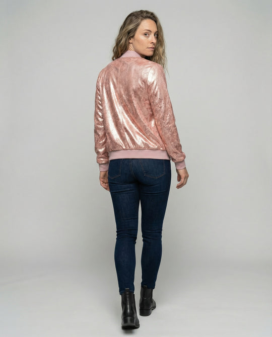 Damen Glänzende Bomberjacke mit Reißverschluss Heidi-Mode