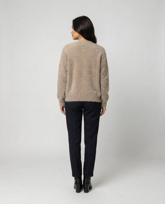 Strickjacke Damen flauschig mit großen Knöpfen und V-Ausschnitt