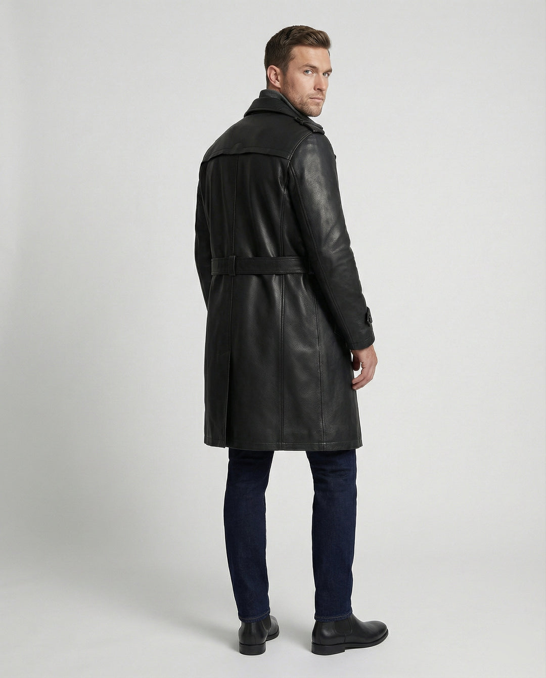 Heidi-Mode | Doppelreihiger Leder-Trenchcoat Herren