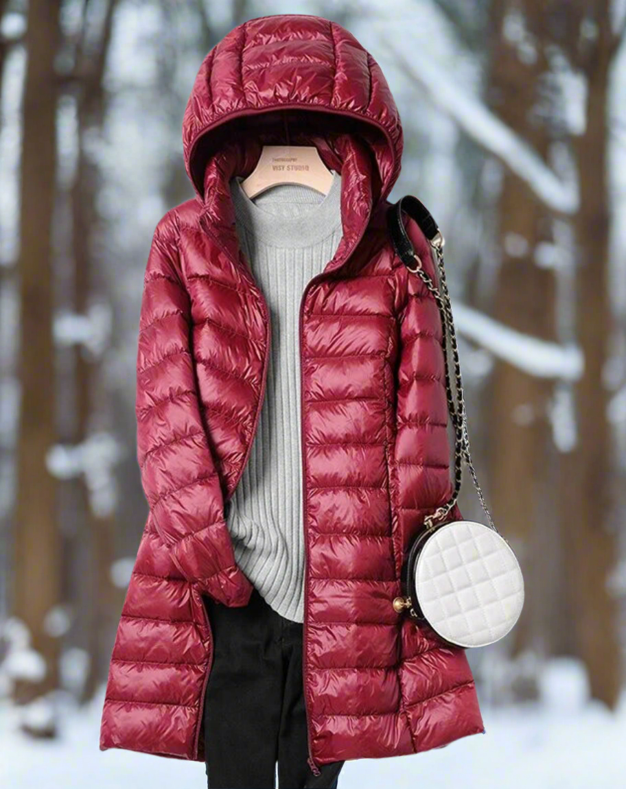 Heidi-Mode | Lange gepolsterte Jacke Regelmäßige Passform Wasserabweisende Kapuzen Steppjacke