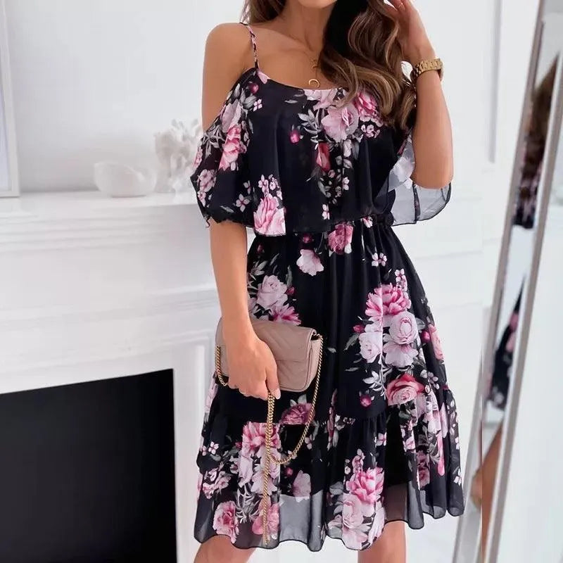 Heidi-Mode | Flower pattern summer dress with gathered straps