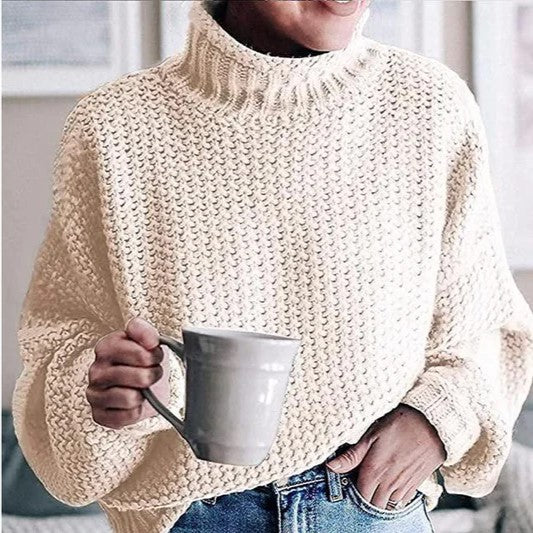 Rollkragenpullover für Damen mit grober Strickstruktur