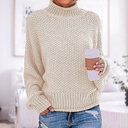 Rollkragenpullover für Damen mit grober Strickstruktur